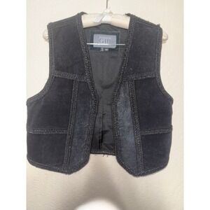 GIII Black Suede Leather Patchwork Western Vest Womens M/M